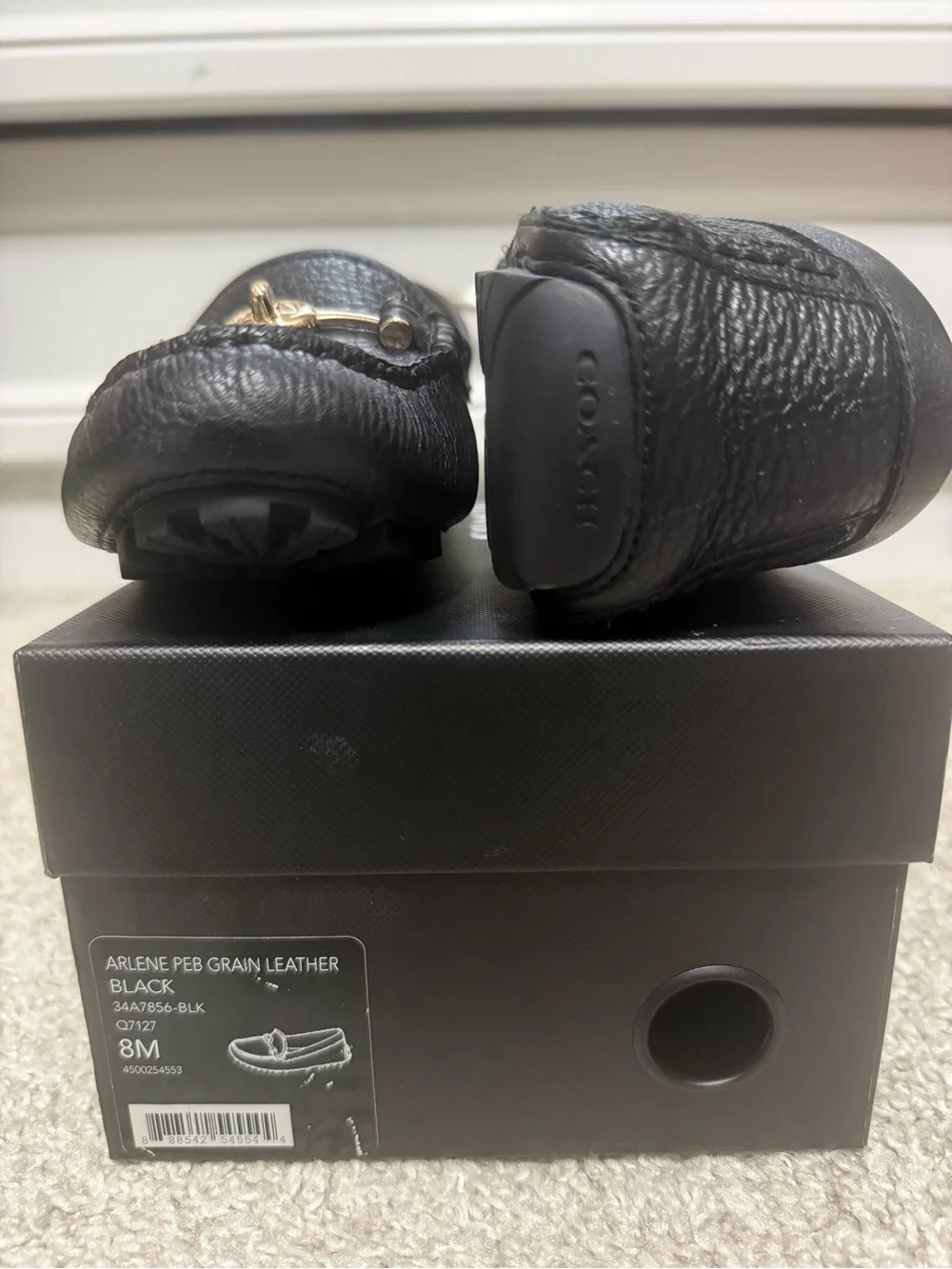 Coach Black Pebbled Leather Loafers with Gold Horsebit